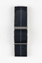 ELLIOT BROWN Webbing Watch Strap with BEADBLASTED Buckle in black and blue stripes