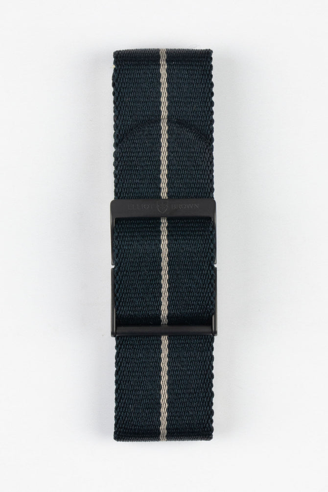 ELLIOT BROWN Webbing Watch Strap in BLACK with DESERT GREY Stripe and GUNMETAL PVD Buckle