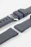 Lug and Buckle end of Bonetto Centurini 317 rubber watch strap in dark grey with logo embossed polished stainless steel buckle
