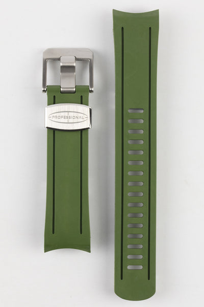 Crafter Blue CB05 Green rubber watch strap for Seiko SKX Series with brushed stainless steel buckle and embossed keeper