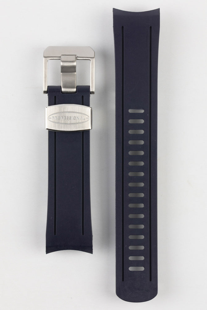 Crafter Blue CB05 Navy Blue Rubber watch strap for Seiko SKX series with brushed stainless steel buckle and embossed keeeprp 
