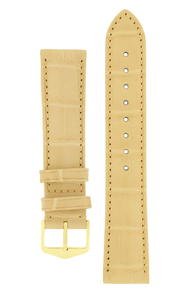Hirsch Earl Genuine Alligator-Skin Watch Strap in Yellow (with Polished Gold Steel H-Tradition Buckle)
