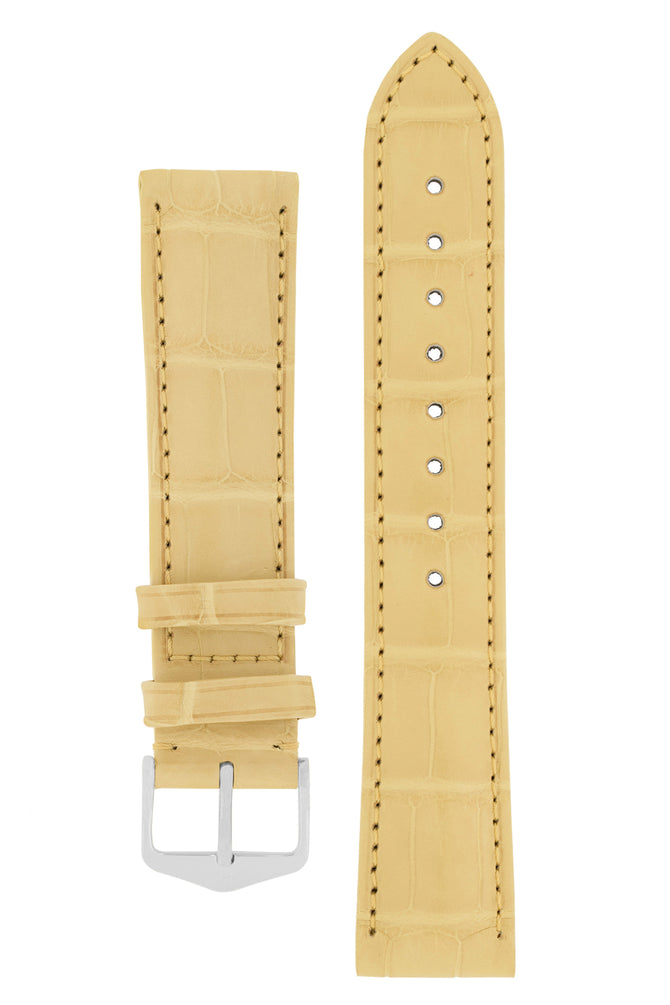 Hirsch Earl Genuine Alligator-Skin Watch Strap in Yellow (with Polished Silver Steel H-Tradition Buckle)