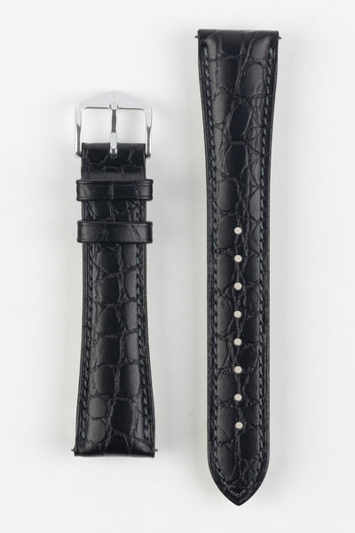 Hirsch ARISTOCRAT Black Crocodile Embossed Leather Watch Strap