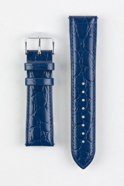 Hirsch CROCOGRAIN Crocodile Embossed Leather Watch Strap in BLUE