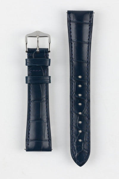 Hirsch LONDON Matt Alligator Leather Watch Strap in BLUE