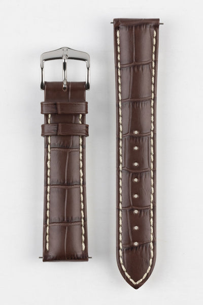 Hirsch MODENA Brown Alligator Embossed Leather Watch Strap