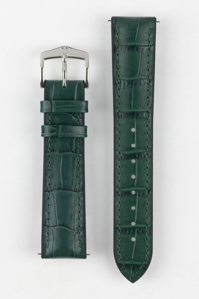 Hirsch Paul Alligator Watch Strap in Green with Hirsch embossed silver buckle and quick release spring bars