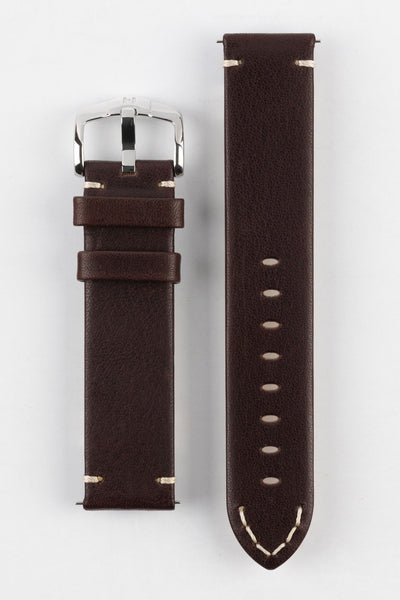 Hirsch RANGER Retro Leather Parallel Watch Strap in BROWN