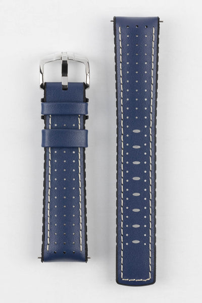 Hirsch Performance TIGER Perforated Leather Watch Strap in BLUE