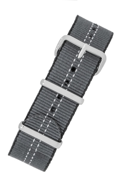 One-Piece Centre-Stitch Strap in GREY with White Stitch and Polished Buckle & Keepers