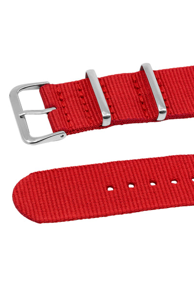 One-Piece Watch Strap in RED with Polished Buckle and Keepers