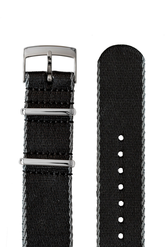 Premium One-Piece Watch Strap in Black with Grey Edges