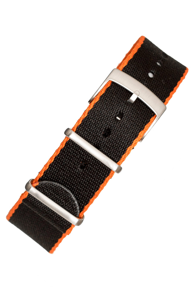 Premium One-Piece Watch Strap in Black with Orange Edges