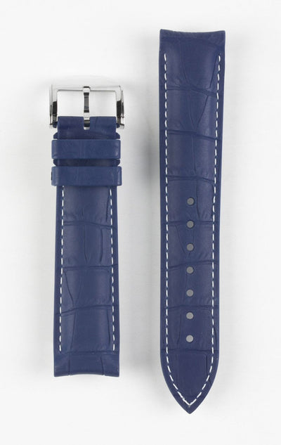 ISOSWISS SKINSKAN Alligator-Embossed Rubber Watch Strap in BLUE with White Stitch