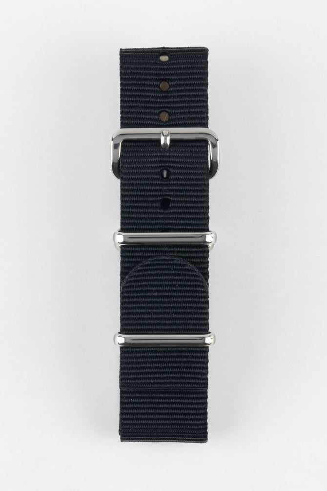 One-Piece Watch Strap in BLACK with Polished Buckle and Keepers