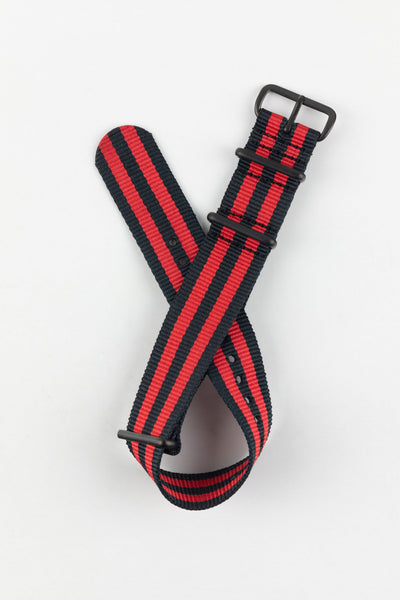One-Piece Watch Strap in BLACK / RED Stripes with PVD Buckle & Keepers