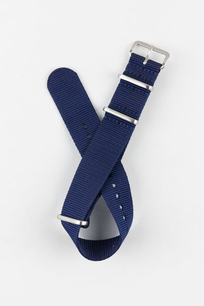 One-Piece Watch Strap in BLUE with Brushed Buckle and Keepers