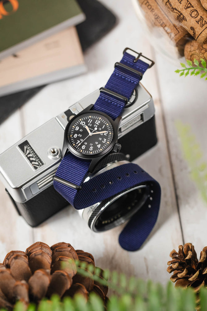 One-Piece Watch Strap in BLUE with PVD Buckle and Keepers