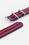 One-Piece Watch Strap in BLUE / RED Stripes with Polished Buckle & Keepers
