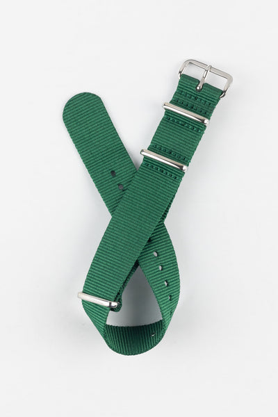 One-Piece Watch Strap in EMERALD GREEN with Polished Buckle and Keepers