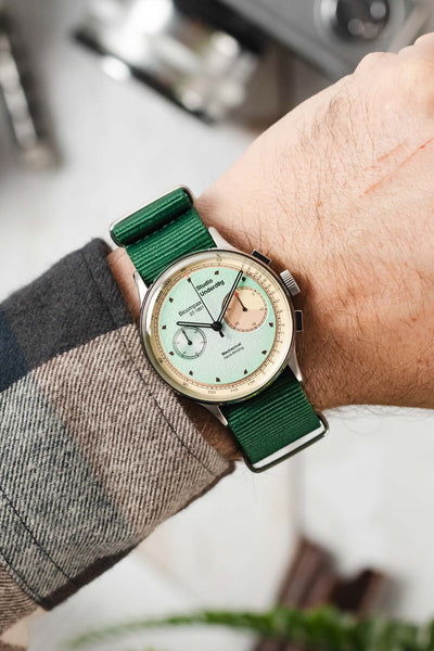 One-Piece Watch Strap in EMERALD GREEN with Polished Buckle and Keepers