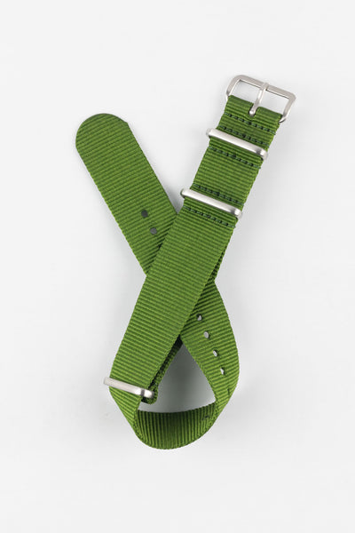 One-Piece Watch Strap in GREEN with Brushed Buckle and Keepers
