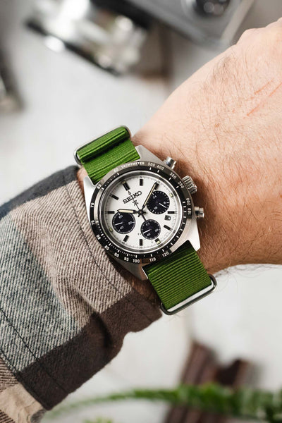 One-Piece Watch Strap in GREEN with Brushed Buckle and Keepers