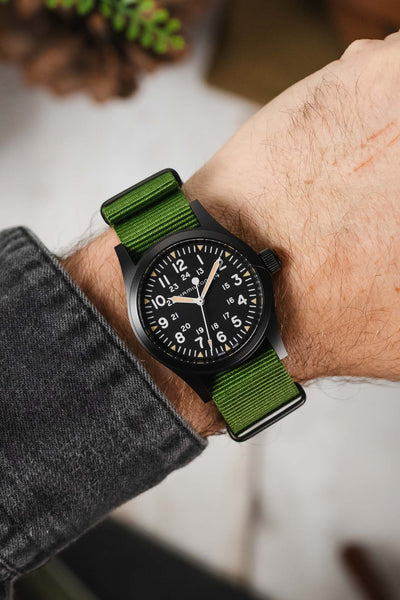 One-Piece Watch Strap in GREEN with PVD Buckle and Keepers
