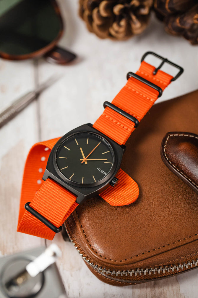 One-Piece Watch Strap in ORANGE with PVD Buckle and Keepers