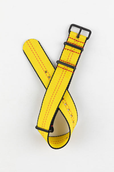 One-Piece Centre-Stitch Strap in YELLOW with Red Stitch and PVD Buckle & Keepers