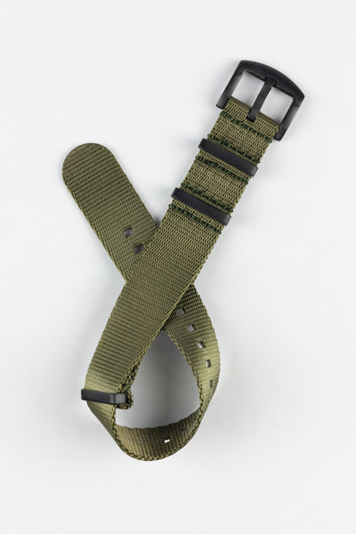 Seatbelt One-Piece Nylon Watch Strap in ARMY GREEN with BLACK PVD Hardware