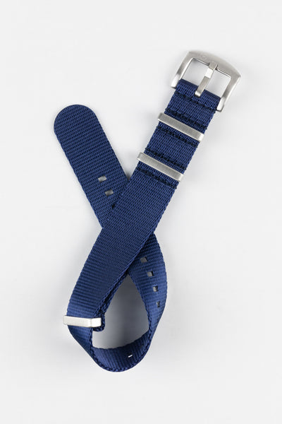 Seatbelt One-Piece Nylon Watch Strap in DARK BLUE with BRUSHED STEEL Hardware