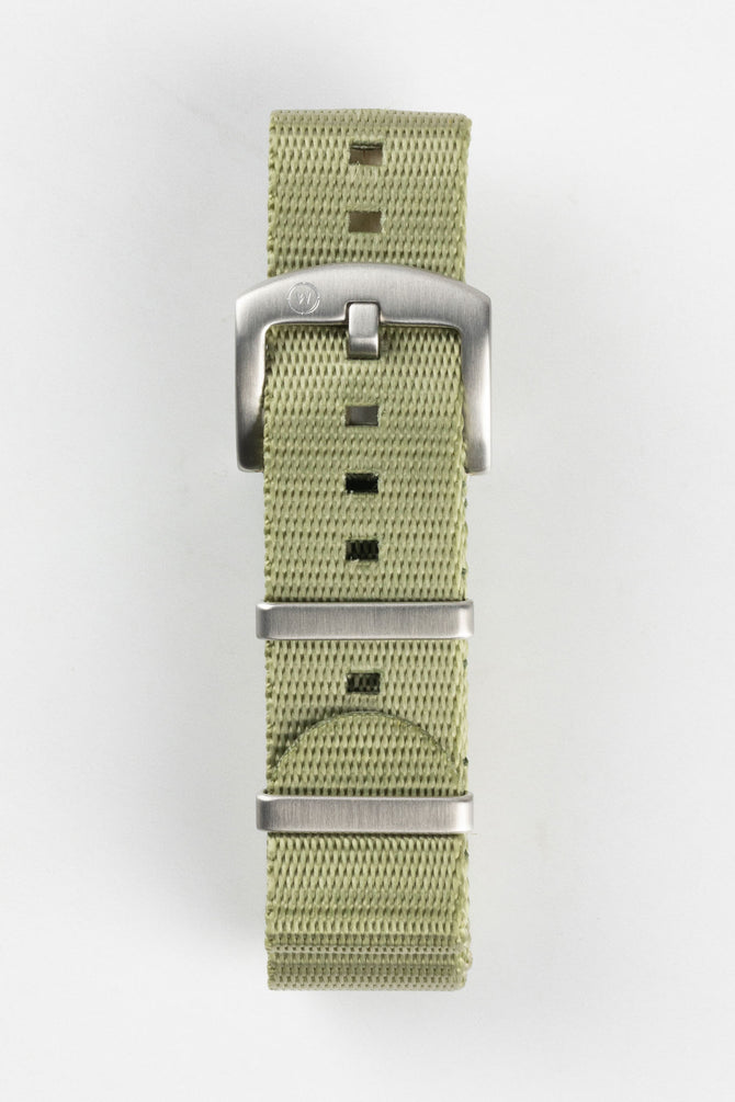 Seatbelt One-Piece Nylon Watch Strap in OLIVE GREEN with BRUSHED STEEL Hardware